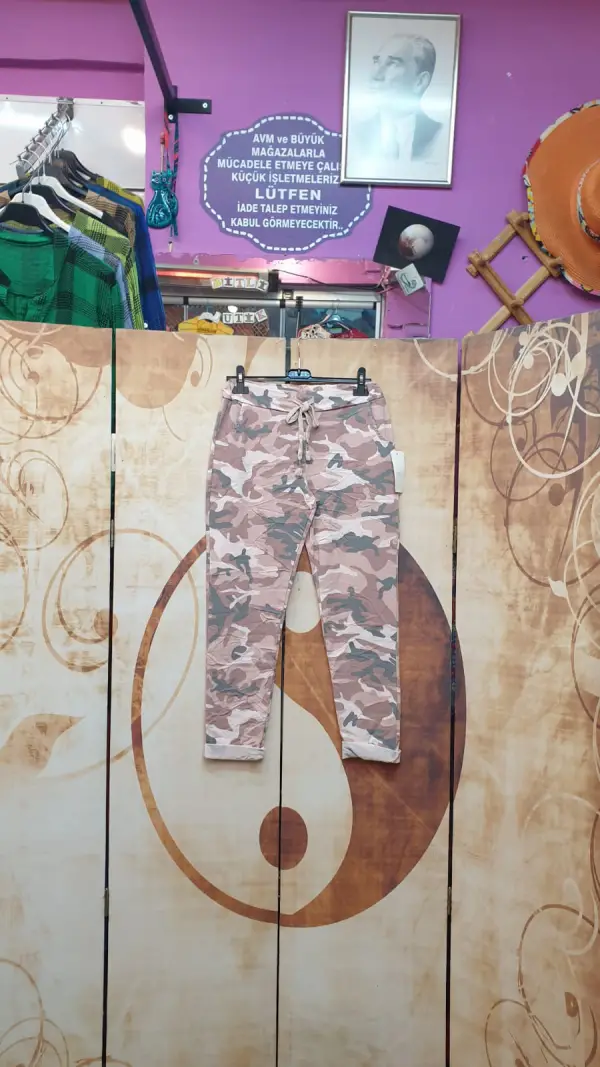 İtalyan Likralı Kamuflaj Desenli Pantolon